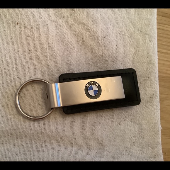 New BMW Black Leather & Metal Keychain with Ring